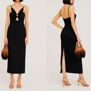 Torn by Ronny Kobo Black o ring cutout Stephanie Dress sheath column L